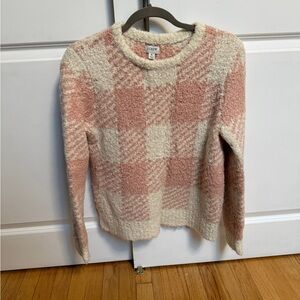 J. Crew Women's Pink and Cream Checkered Sweater